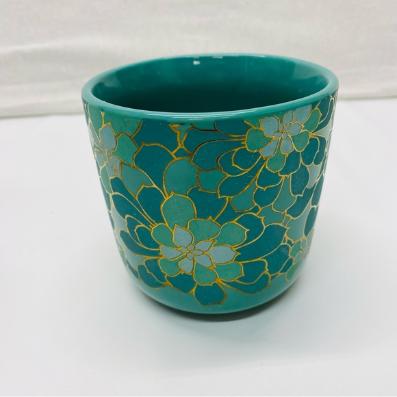 Thyme & Table Succulent Floral Turquoise Coffee Tea 12oz. Mug Stoneware AquaGold - Picture 3 of 9